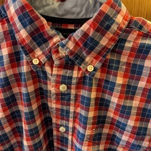 Tommy Hilfiger Dress Shirt red blue plaid Small LS
